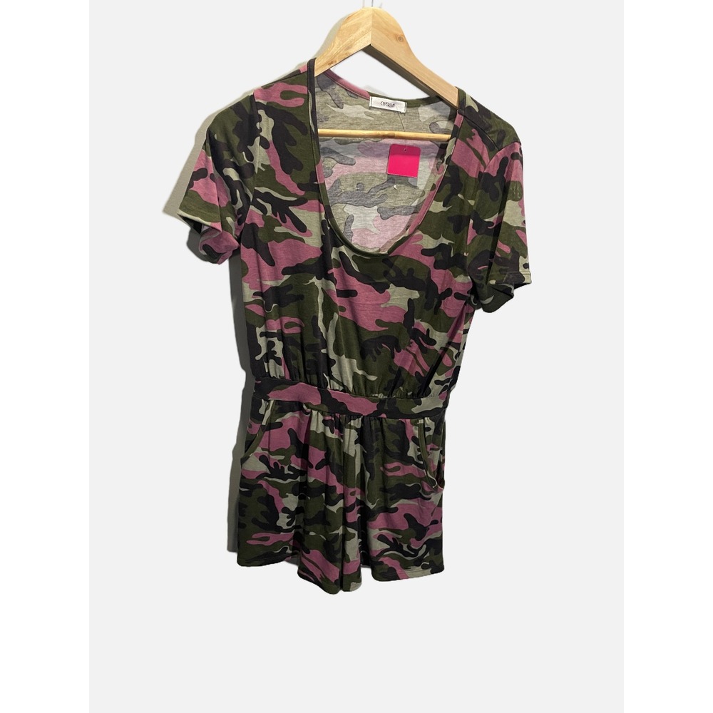 Cherish Romper Womens Small Pink Camo Scoop Neck Short Sleeve Casual Summer Mini